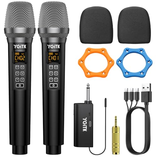 YGiTK Mikrofon Kabellos mit Empfänger UHF Professionelles Dual Drahtloses Mikro System, 2 * 30 Kanälen Handmikrofon mit 6-10 Stunden Laufzeit für Karaoke, Familienfeiern, DJs, Hochzeiten YGiTK Mikrofon Kabellos mit Empfänger UHF Professionelles Dual Drahtloses Mikro System, 2 * 30 Kanälen Handmikrofon mit 6-10 Stunden Laufzeit für Karaoke, Familienfeiern, DJs, Hochzeiten von YGiTK