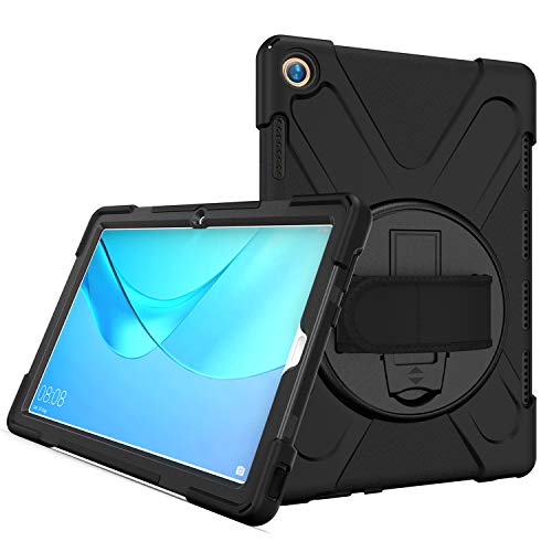 YGoal Hülle für Huawei MediaPad M5 - Handschlaufe/Schultergurt Robuste Schutzhülle mit Fallschutz und 360-Grad-Drehständer Case Cover für Huawei MediaPad M5 10.8, Schwarz von YGoal
