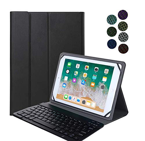 YGoal Tastatur Hülle für Allen 9-10.8 Zoll Tablets Mit Dragon Notepad K10,(QWERTY Englische Layout) 7 Colors Backlit Ultradünn PU Leder Schutzhülle mit Abnehmbarer drahtloser Tastatur, Schwarz von YGoal
