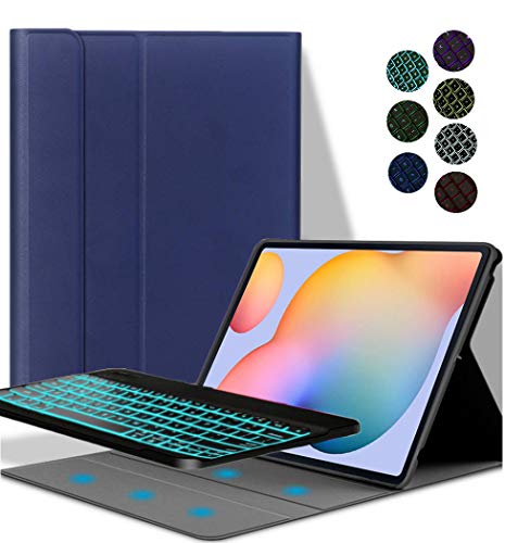 YGoal Tastatur Hülle für Lenovo Pad Plus,(QWERTY Englische Layout) 7 Colors Backlit Ultradünn PU Leder Schutzhülle mit Abnehmbarer drahtloser Tastatur für Lenovo Pad Plus TB-J607F 11 Zoll, Blau von YGoal