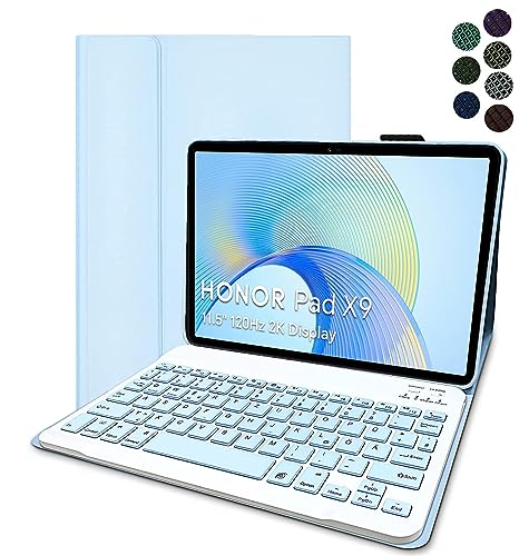 YGoal Tastiera Custodia per Honor Pad X9, [Italiana Layout Con é.ç .§] 7 Colors Backlit Pelle PU Custodia Con Rimovibile Wireless Tastiera per Honor Pad X8 Pro 11.5, Blu von YGoal