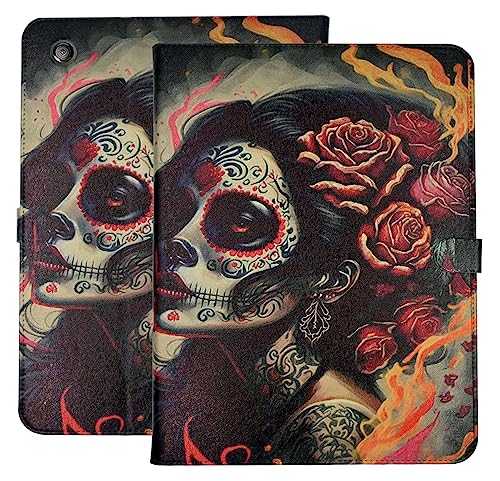 YHB Hülle für Samsung Galaxy Tab A8 Tablet 10,5 Zoll 2022, PU Leder Klappbar Ständer Shell Mehrere Betrachtungswinkel TPU Schutzhülle Sugar Skull Tattoo Girl von YHB