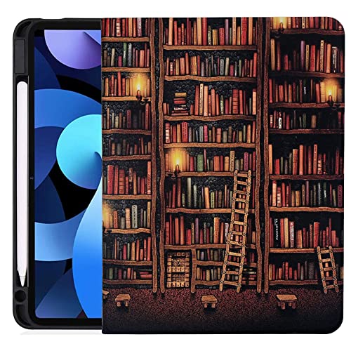 YHB Schutzhülle für iPad 10. Generation 10,9 Zoll 2022, Slim Folding PU Leder Case Ständer Schutzhülle Smart Cover mit Auto Sleep/Wake, Vintage Library Bücherregal von YHB