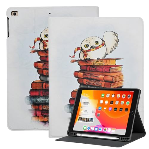 Schutzhülle für iPad 9. / 8. / 7. Generation 25,9 cm (10,2 Zoll) 2021/2020/2019, Premium-PU-Leder, Klappständer, weiche TPU-Rückseite, magische niedliche Eule von YHB