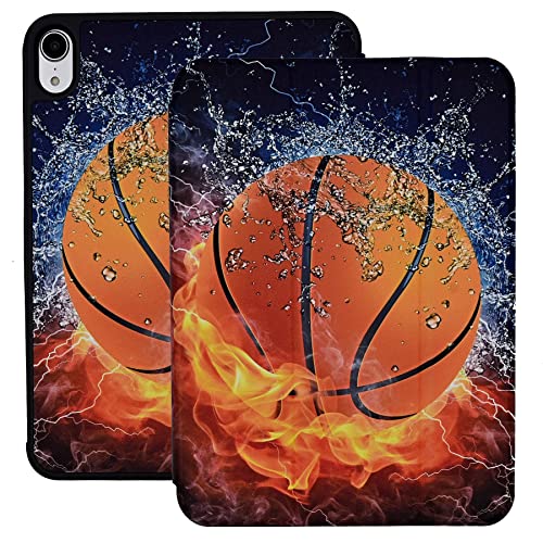 YHB Smart-Schutzhülle für iPad Mini 6 21.1 cm (8.3 Zoll), dreifach gefaltete Ständer, automatische Schlaf-/Wachfunktion, für 2021 iPad Mini 6. Generation (Basketball mit Feuerwasser) von YHB