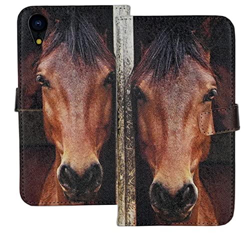 iPhone XR Hülle, Muster, Leder, börse, Kreditkartenfächer, Flip Stand Cover für Apple iPhone XR 6,1 Zoll (Modell 2018), Pferd von YHB