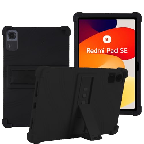 YHFZR Hülle für Xiaomi Redmi Pad SE 11 Zoll, Leicht Silikon Weich Kindgerechte Hülle mit Standfunktion für Xiaomi Redmi Pad SE 11 Zoll, Schwarz von YHFZR