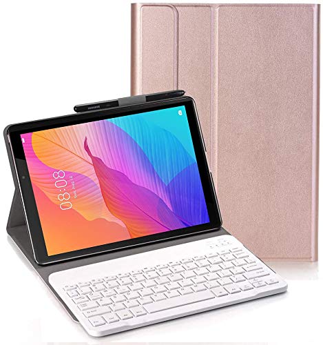 YHFZR Tastatur Hülle for Honor Pad V7 Pro - (QWERTY Layout), Ultradünn Flip Entfernbar Drahtloser Keyboardständer Ledertasche für Honor Pad V7 Pro 11 Zoll Tablet, Roségold von YHFZR