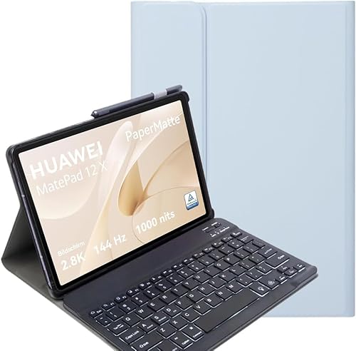 YHFZR Tastatur Hülle for Huawei MatePad 12 X Tablet, (QWERTY Layout), Ultradünn Flip Entfernbar Drahtloser Keyboardständer Ledertasche für Huawei MatePad 12 X Tablet 12 Zoll, Blau von YHFZR