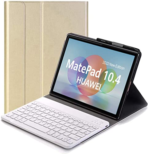 YHFZR Tastatur Hülle for Huawei Matepad 10.4 - (QWERTY Layout), Ultradünn Flip Entfernbar Drahtloser Keyboardständer Ledertasche für Huawei Matepad 10.4 2022 Tablet, Gold von YHFZR