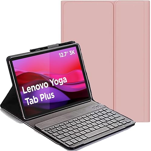YHFZR Tastatur Hülle for Lenovo Yoga Tab Plus 12,7'' 2025, (QWERTY Layout), Ultradünn Flip Entfernbar Drahtloser Keyboardständer Ledertasche für Lenovo Yoga Tab Plus 12,7 Zoll Tablet 2025, Rosa von YHFZR