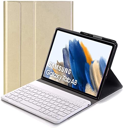 YHFZR Tastatur Hülle for Samsung Galaxy Tab A8 2021 - (QWERTY Layout), Ultradünn Flip Entfernbar Drahtloser Keyboardständer Ledertasche für Samsung Galaxy Tab A8 SM-X200/205 10,5 Zoll, Gold von YHFZR