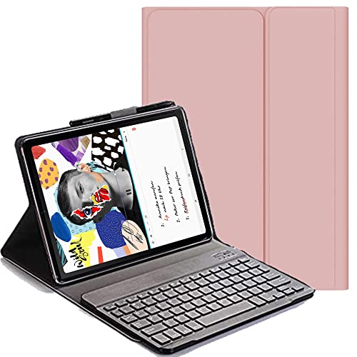 YHFZR Tastatur Hülle for Samsung Tab S6 Lite 2024/2022, (QWERTY Layout) Flip Entfernbar Drahtloser Keyboardständer Ledertasche für Galaxy Tab S6 Lite 2024/2022 10,4'' P615/P620/P619, Rosa von YHFZR