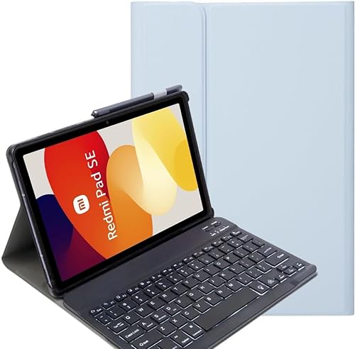 YHFZR Tastatur Hülle for Xiaomi Redmi Pad SE, (QWERTY Layout), Ultradünn Flip Entfernbar Drahtloser Keyboardständer Ledertasche für Xiaomi Redmi Pad SE 11 Zoll, Blau von YHFZR