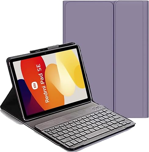 YHFZR Tastatur Hülle for Xiaomi Redmi Pad SE, (QWERTY Layout), Ultradünn Flip Entfernbar Drahtloser Keyboardständer Ledertasche für Xiaomi Redmi Pad SE 11 Zoll, Violett von YHFZR