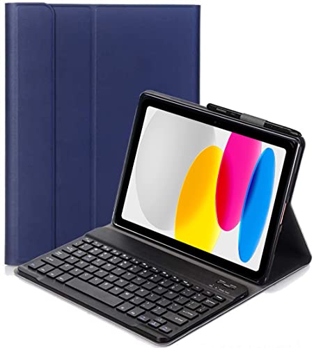 YHFZR Tastatur Hülle for iPad 10. Generation 10,9 Zoll 2022, (QWERTY Layout), Ultradünn Flip Entfernbar Drahtloser Keyboardständer Ledertasche für iPad 10. Generation 10,9 Zoll 2022, Blau von YHFZR