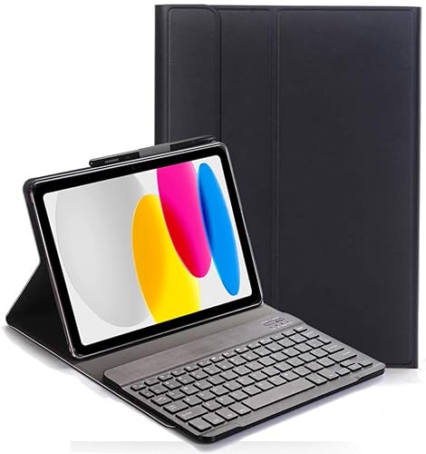 YHFZR Tastatur Hülle for iPad 10. Generation 10,9 Zoll 2022, (QWERTY Layout), Ultradünn Flip Entfernbar Drahtloser Keyboardständer Ledertasche für iPad 10. Generation 10,9 Zoll 2022, Schwarz von YHFZR
