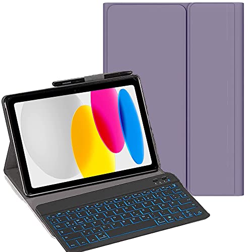 YHFZR Tastatur Hülle for iPad 10. Generation 10,9 Zoll 2022, [Deutsches QWERTZ] Slim Hülle mit 7 Farben Beleuchtung Kabellose Tastatur mit Schützhülle für iPad 10. Generation 10,9 Zoll 2022, Violett von YHFZR