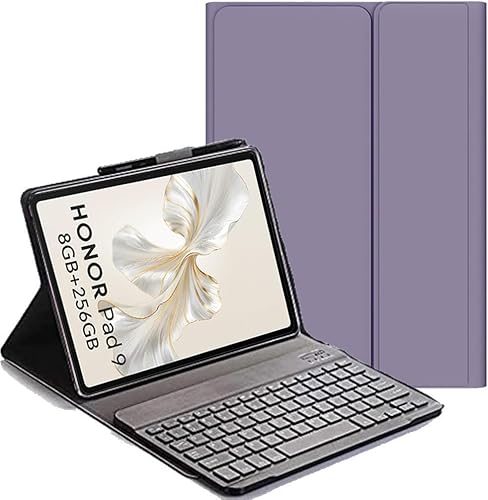 YHFZR Tastatur Hülle für Honor Pad 9 Tablet, (QWERTY Layout) Ultradünn Flip Entfernbar Drahtloser Keyboardständer Ledertasche für Honor Pad 9 Tablet 12,1 Zoll, Violett von YHFZR