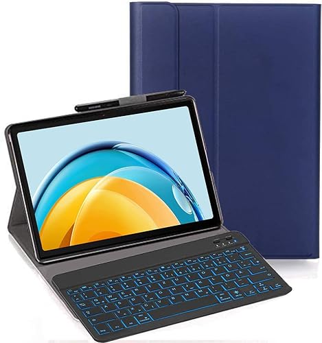 YHFZR Tastatur Hülle für Huawei MatePad SE, [Deutsches QWERTZ] Ultraslim Hülle mit 7 Farben Beleuchtung Kabellose Tastatur mit Schützhülle für Huawei MatePad SE 10,4 Zoll 2022, Blau von YHFZR