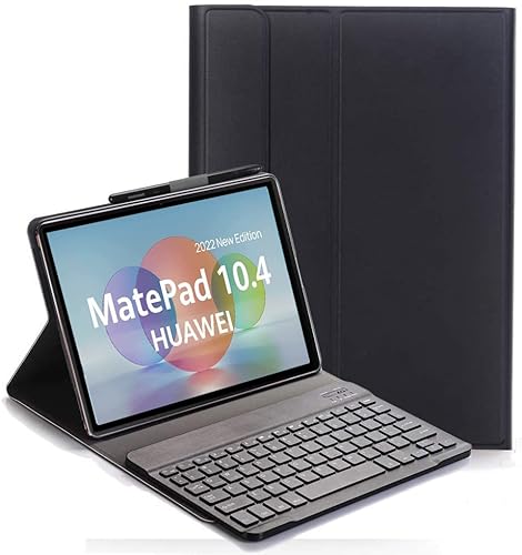YHFZR Tastatur Hülle für Huawei Matepad 10.4, [AZERTY] Ultradünn Flip Entfernbar Drahtloser Keyboardständer Ledertasche für Huawei Matepad 10.4 2022, Schwarz von YHFZR
