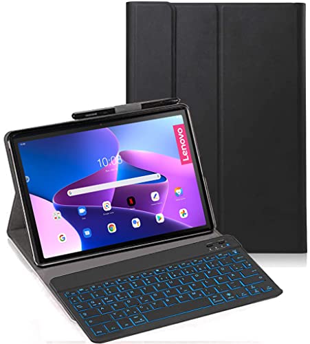 YHFZR Tastatur Hülle für Lenovo Tab M10 Plus 3rd Gen, [Deutsches QWERTZ] Slim Hülle mit 7 Farben Beleuchtung Kabellose Tastatur Schützhülle für Lenovo Tab M10 Plus 3rd Gen 10,6'' TB-125/128FU, Schwarz von YHFZR