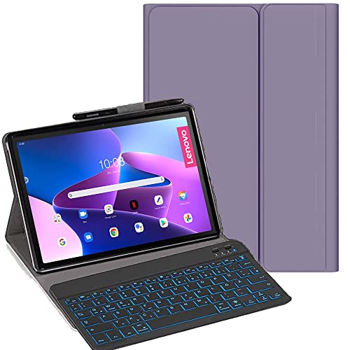 YHFZR Tastatur Hülle für Lenovo Tab M8 4th Gen 8", [Deutsches QWERTZ] Slim Hülle mit 7 Farben Beleuchtung Kabellose Tastatur mit Schützhülle für Lenovo Tab M8 4th Gen 8" TB-300FU, Violett von YHFZR