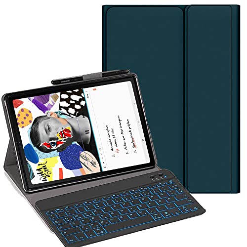 YHFZR Tastatur Hülle für Samsung Galaxy Tab S6 Lite, [Deutsches QWERTZ] Slim Hülle mit 7 Farben Beleuchtung Kabellose Tastatur mit Schützhülle für Samsung Tab S6 Lite 2024/2022 10,4'' P620/P619, Grün von YHFZR