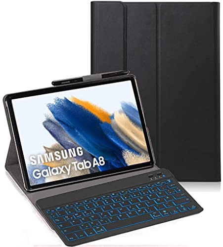YHFZR Tastatur Hülle für Samsung Tab A8 2021, [Italiana Layout] Ultraslim Hülle mit 7 Farben Beleuchtung Kabellose Tastatur mit Schützhülle für Galaxy Tab A8 SM-X200/205 10,5 Zoll, Schwarz von YHFZR