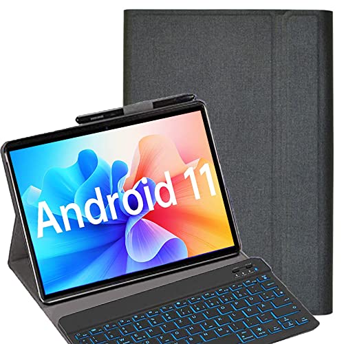 YHFZR Tastatur Hülle für Teclast T50 Pro 11 Zoll, [Deutsches QWERTZ] Slim Hülle mit 7 Farben Beleuchtung Kabellose Tastatur mit Schützhülle für Teclast T50 Pro 11 Zoll, Schwarz von YHFZR