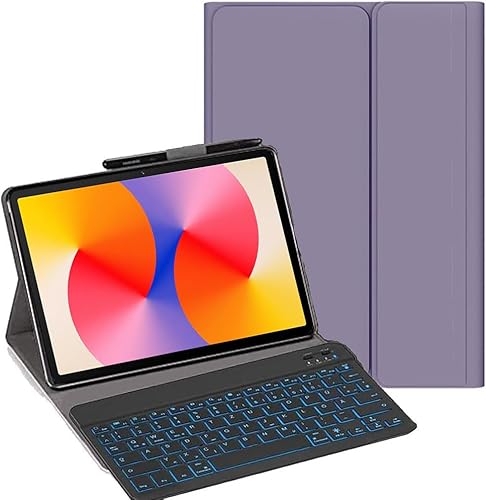 YHFZR Tastatur Hülle für iPad Air 11 Zoll M2 2024, [QWERTY Layout] Ultraslim Hülle mit 7 Farben Beleuchtung Kabellose Tastatur mit Schützhülle für iPad Air 11 Zoll M2 2024, Lila von YHFZR