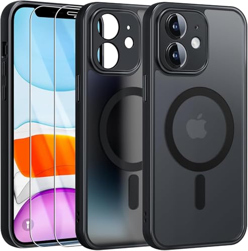 YHFvesv Magnetische Schutzhülle für iPhone 11 mit 2 Hartglas, kompatibel mit MagSafe, Objektivschutz, alles inklusive, transparente Schutzhülle, matt, Rückseite, dünn, stoßfest, Schwarz YHFvesv Magnetische Schutzhülle für iPhone 11 mit 2 Hartglas, kompatibel mit MagSafe, Objektivschutz, alles inklusive, transparente Schutzhülle, matt, Rückseite, dünn, stoßfest, Schwarz von YHFvesv