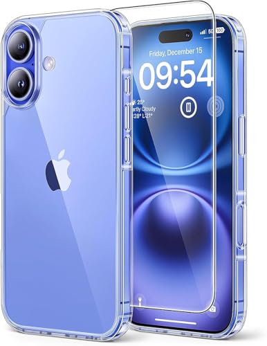 YHFvesv Schutzhülle für iPhone 16, [3-in-1] 1 Schutzhülle [Anti-Gelb] + 2 Displayschutzfolien, [Militärschutz] Schutzhülle stoßfest 360 Grad Abdeckung – transparent von YHFvesv