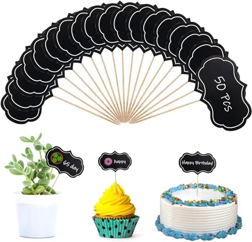 YHSKJCD 50 Stück Mini Holz Tafel Set, Mini Chalkboards Spitzenform Mini Kreidetafeln Set Buffet Namen Preis Schilder Dekotafel Food Signs Message Board Schilder Blackboard für Hochzeit Party von YHSKJCD