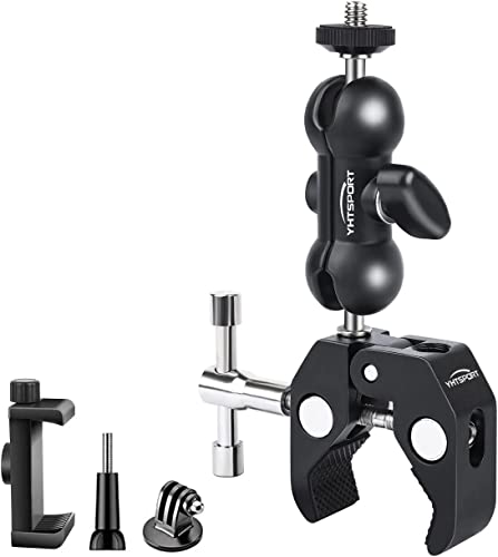 YHTSPORT Klemme Stativ, Magic Arm mit Super Clamp, Kamerahalterung Klemme mit 360° Kugelkopfarm, Klemmhalterung+Adapter+Handyclip für Kameras, Mobiltelefone, LED Videoleuchten, Monitor, Mikrofone von YHTSPORT