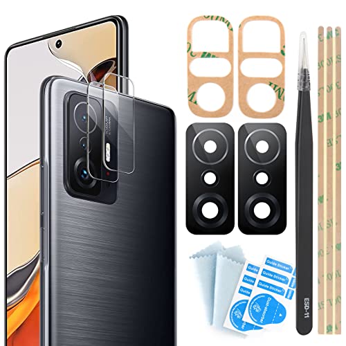 YHX-OU 2 Stück Kamera Linse Glas Ersatz für Xiaomi 11T 5G & Xiaomi 11T PRO 5G Kameraglas hinten + 2 Stück für Xiaomi 11T 5G & 11T PRO 5G Kamera Schutzfolie Linse Kameraschutz + Pinzette von YHX-OU