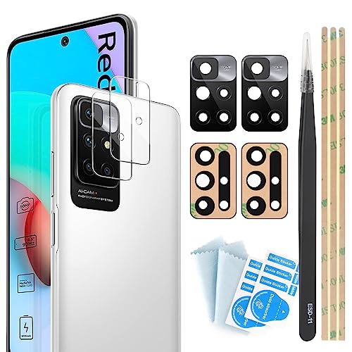 YHX-OU 2 Stück Kamera Linse Glas Ersatz für Xiaomi Redmi 10 2022 Redmi 10 2021 Kameraglas hinten + 2 Stück für Redmi 10 2022 Redmi 10 2021 Kamera Schutzfolie Linse Kameraschutz von YHX-OU