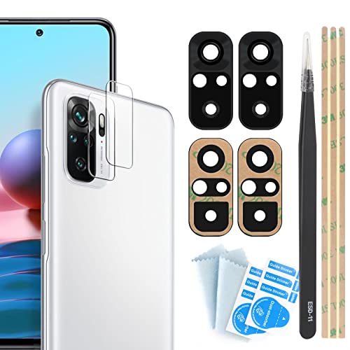 YHX-OU 2 Stück Kamera Linse Glas Ersatz für Xiaomi Redmi Note 10 Redmi Note 10S Kameraglas hinten + 2 Stück Für Redmi Note 10 Redmi Note 10S Kamera Displayschutzfolie + Pinzette von YHX-OU