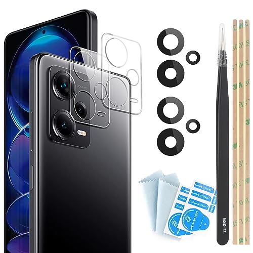 YHX-OU 2 Stück Kamera Linse Glas Ersatz für Xiaomi Redmi Note 12 Pro 5G Kameraglas hinten + 2 Stück für Xiaomi Redmi Note 12 Pro 5G Kamera Schutzfolie Linse Kameraschutz von YHX-OU