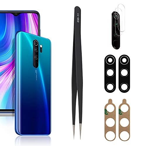 YHX-OU 2 Stück Kamera Linse Glas Ersatz für Xiaomi Redmi Note 8 Pro Kamera Linse Hinten Glas + 2 Stück für Xiaomi Redmi Note 8 Pro Kamera Displayschutzfolie + Pinzette von YHX-OU