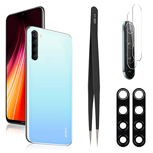 YHX-OU 2 Stück Kamera Linse Glas Ersatz für Xiaomi Redmi Note 8 Redmi Note 8 Pro Kameraglas hinten + 2 Stück für Redmi Note 8 Redmi Note 8 Pro Kamera Displayschutzfolie + Pinzette (Schwarz) von YHX-OU