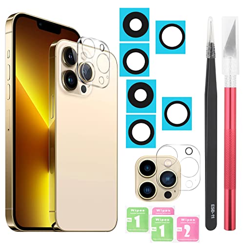 YHX-OU 2 Stück Kamera Linse Glas Ersatz für iPhone 13 Pro 13 Pro Max Kameraglas hinten + 2 Stück für iPhone 13 Pro 13 Pro Max Kamera Schutzfolie Linse Kameraschutz + Pinzette von YHX-OU