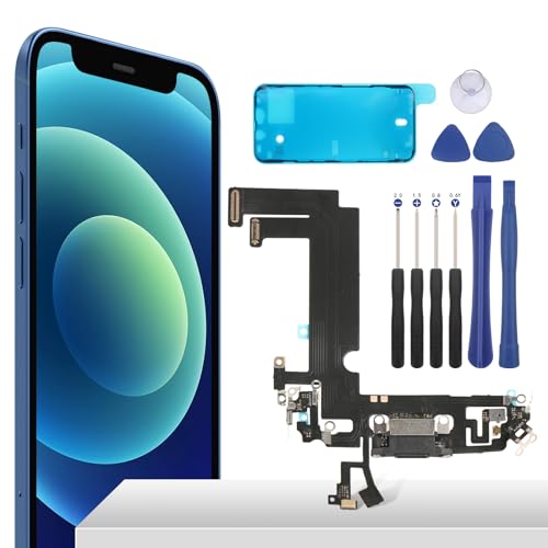YHX-OU 5.4'' Schwarz Ladebuchse Für iPhone 12 Mini Dock Connector Flex Kabel Charger LadePort Mikrofon Audio Jack Flex Kabel +Waterproof Adhesive + Werkzeug von YHX-OU