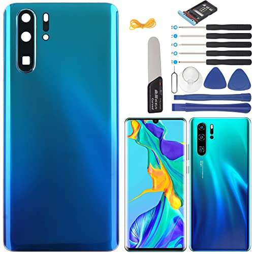 YHX-OU 6,47 Zoll Akkudeckel geeignet für Huawei P30 Pro Ersatz-Abdeckung + Installationswerkzeug + 1 SIM-Karte Tray (Aurora Blue) von YHX-OU