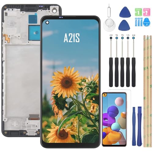 YHX-OU 6,50 Zoll Display Reparatur für Samsung Galaxy A21S SM-A217F LCD Touchscreen Digitizer Assemblea und Installationswerkzeuge + 1 Stück gehärtetes Glas (Schwarz + Rahmen) von YHX-OU