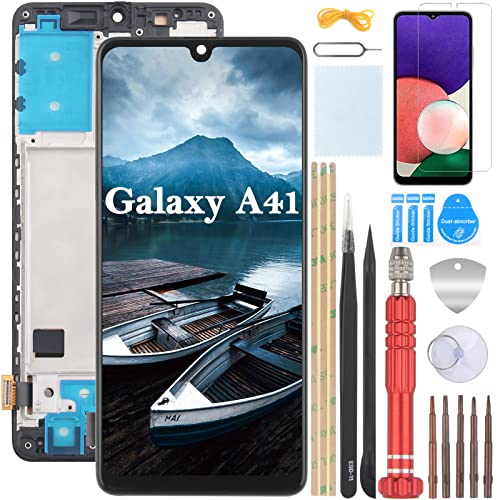 YHX-OU 6.1'' Schwarz + Rahmen Incell Display Für Samsung Galaxy A41 SM-A415F SCV48 SC-41A ​LCD Display Touchscreen Ersatz Bildschirm mit Werkzeug + 1 Stück Hartglas von YHX-OU