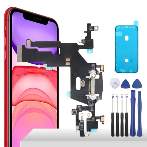 YHX-OU 6.1'' Schwarz Ladebuchse Für iPhone 11 A2221, A2111, A2223 Dock Connector Flex Kabel Charger LadePort Mikrofon Audio Jack Flex Kabel +Waterproof Adhesive + Werkzeug von YHX-OU