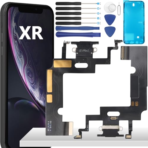 YHX-OU 6.1'' Schwarz Ladebuchse für iPhone XR A2105 A1984 Dock Connector Port Charger LadePort Mikrofon Audio Jack Flex Kabel + Waterproof Adhesive+Installationswerkzeug von YHX-OU