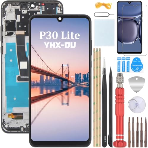 YHX-OU 6.15" Schwarz+Rehmen Display Für Huawei P30 Lite 48MP MAR-L21A MAR-L01A MAR-LX1A LCD Display Touchscreen Ersatz Bildschirm Glas Assembly mit Werkzeug+1 Stück Schutzfolie von YHX-OU