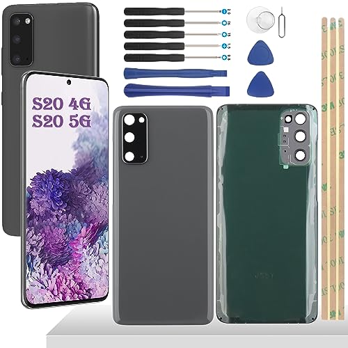 YHX-OU 6.2'' Grau Akkudeckel für Samsung Galaxy S20 Galaxy S20 5G SM-G980 SM-G980F SM-G980F/DS Rückseite Glas Backcover Back Glas Ersatz Reparatur Set mit Kameraobjektiv + Werkzeug von YHX-OU